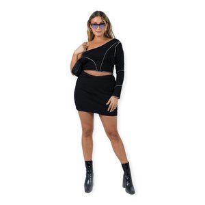 Princess Polly Black Inside Out One-Shoulder Long Sleeve Crop Top US 8 NWT **